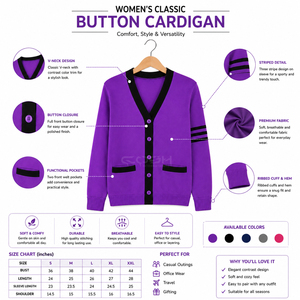 Cardigan tricoté pour femme à col en V, bicolore, à manches longues, avec logo personnalisé Cosh International Sisterhood Sorority, violet, pour l'hiver - Product Image 6