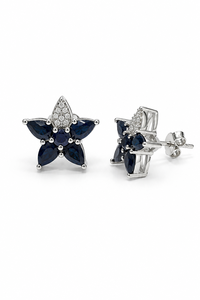 Boucles d'oreilles en saphir bleu et diamant en argent sterling 92,5 KLST-30209 - Product Image 3