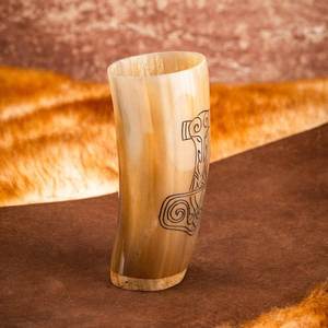 Verre à boire en corne de Viking médiévale, fait main, en matériaux écologiques et biologiques, toucher réel, logo personnalisé, style animal, poli naturel - Product Image 6