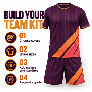 Ensemble maillot et short de football unisexe à rayures verticales, col rond, séchage rapide, kit de football personnalisé, fabricant d'uniformes d'équipe en gros OEM - Product Image 2
