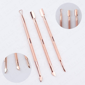 Pousse-cuticules en acier inoxydable rose doré avec logo personnalisé pour manucure et pédicure professionnelle et vente en gros - Product Image 5