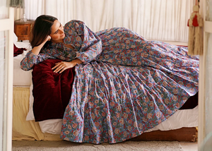 Tenue de jour confortable Maxi robe pur coton bloc Bagru imprimé indien terreux Nature déesse Style cravate teint respirant durable - Product Image 5