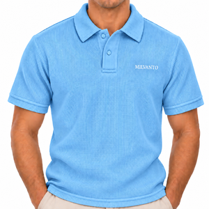 Polo de punto gofrado azul cielo con logotipo personalizado para hombre, manga corta, texturizado, para golf, ropa deportiva informal - Product Image 1