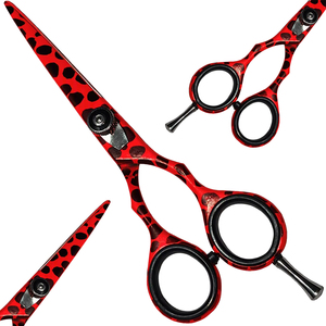 Ciseaux de coiffure professionnels 5,5 pouces en acier inoxydable, lame tranchante, manche imprimé léopard rouge, ciseaux de barbier pour droitiers - Product Image 1