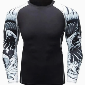 Haut de sport pour homme en polyester à séchage rapide, noir, manches longues, avec imprimé musculaire gris - Product Image 4