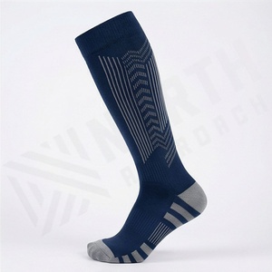 Knee High <b>Running</b> <b>Socks</b> Breathable Striped Design for Adults Sports <b>Compression</b> Support Standard Thickness Knitted Style - Product Image 3