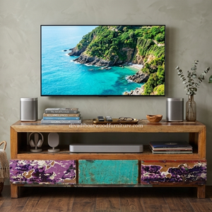 Sustainable Reclaimed Boat Wood TV Cabinet 3 Drawer Outside Handle Solid Wood Rustic Recycled Timber Unit Media <b>Stand</b> TV - Product Image 6