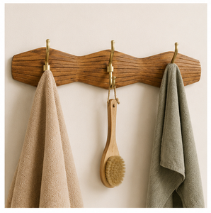 Perchero de Pared de Madera Maciza Moderno Hecho a Mano con 3 Ganchos de Latón para Decoración de Hogar de Lujo para Abrigos, Sombreros y Bolsos - Product Image 6