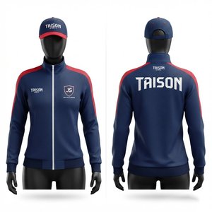 Men Cricket Training <b>Jacket</b> Premium Spandex/Polyester Fleece 350grams <b>Hooded</b> Lined Cartoon Pattern Navy Blue <b>Red</b> Panel Half Zip - Product Image 1