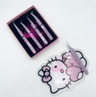 Pince à Épiler pour Cils en Acier Inoxydable, Revêtement Papier Motif Chat, Collection Marque Privée, Extension de Cils, Pince à Pointe Fibre