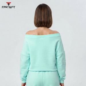 High Quality Custom Designed Women's <b>Off</b>-<b>Shoulder</b> Long Sleeve Plus Size <b>Sweatshirt</b> Anti-Wrinkle Breathable with Front Logo Print - Product Image 2