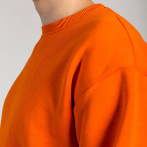 Sweat-shirt à col rond pour homme, couleur orange, coupe ample, tricot uni, vêtement décontracté d'hiver, 100% coton respirant - Product Image 4