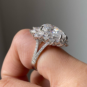 Pear Cut Lab Diamond Floral Halo Engagement <b>Ring</b> 18K Gold Plated Silver Dainty Unique Bridal <b>Stacking</b> Band Unisex - Product Image 3