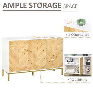 Credenza a 3 Ante Fatta a Mano, Mobile Buffet in Legno Naturale, Mobile Bar per Caffè con Motivo a Chevron, Ripiano Regolabile e Gambe in Metallo - Product Image 3