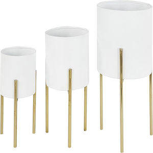 Metal Indoor Outdoor Planter Large Planter <b>Pot</b> with Removable Gold <b>Stand</b> Set of 3 Planters white Planter - Product Image 1