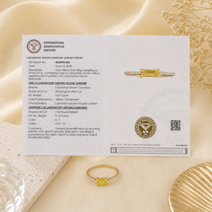 Bague en or jaune massif 14 carats certifiée IGI pour femmes, bijoux de fiançailles et de mariage, avec diamant cultivé en laboratoire et saphir jaune - Product Image 6
