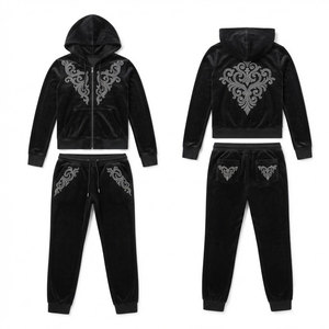 Conjunto de Sudadera con Capucha y Pantalones Deportivos de Dos Piezas con Detalles de Pedrería, Conjunto Deportivo con Capucha a la Moda para Mujer - Product Image 1