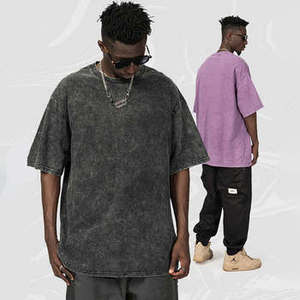 Wholesale 100% Cotton Acid Wash Oversized <b>Tshirt</b> 230Gsm Heavyweight T Shirt for Men Custom Blank Vintage T Shirt - Product Image 3