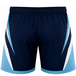 Shorts de volley-ball bleu marine et bleu clair, bas de tenue sportive athlétique, vêtements d'entraînement d'équipe, uniforme de compétition avec design à panneaux latéraux - Product Image 2