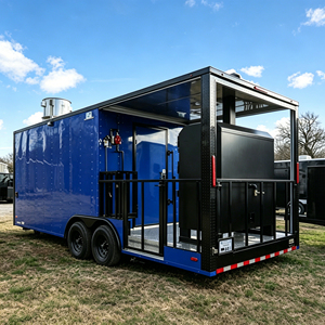 Remorque alimentaire pour pizzas entièrement équipée avec véranda et zone de grillades, camion de restauration mobile pour la vente de BBQ, <span class=keywords><strong>tacos</strong></span> et burgers - Product Image 1