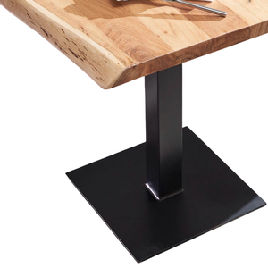 Table de salle à manger industrielle en bois d'acacia massif avec bord naturel, plateau de taille compacte et base en métal noir pour café, bistrot, bar et cuisine - Product Image 5