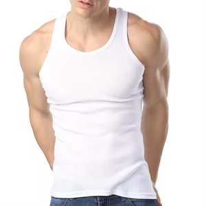 Wholesale Custom 100%cotton Embroidery logo Breathable Sport Sleeveless Summer O Neck Blank <b>Singlet</b> Gym Rib <b>Men</b> tank Top&vest - Product Image 6