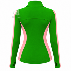 Alfa |   Kapa | Conjunto Deportivo Verde para Mujer Alpha con Paneles Laterales en Rosa, Chaqueta con Cierre Completo y Leggings de Cintura Alta - Product Image 3