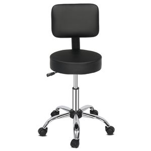 Sgabello da Tecnico Nero Rotondo con Schienale, Capacità 136 kg, Base a Cinque Punte in Nylon e Gambe in Semi Pelle PU, Sedia da Ufficio - Product Image 5