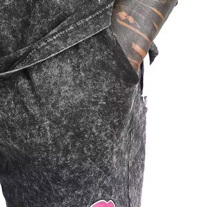 Ensemble t-shirt et short en coton épais délavé à l'acide, style streetwear premium vintage, avec impression graphique personnalisée effet goutte d'eau pour homme - Product Image 6