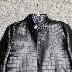 Men's PU Leather Moto <b>Biker</b> <b>Jacket</b> Stand Collar Zipper Closure Embossed Crocodile Pattern Solid Color Autumn Wear - Product Image 5