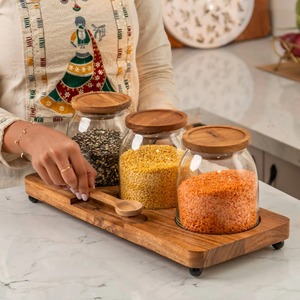 <b>Glass</b> Storage <b>Jars</b> <b>with</b> tray Airtight <b>Lids</b> coffee container <b>with</b> Wooden <b>Lid</b> <b>Glass</b> Canister for Beans Rice Sugar kitchen usage - Product Image 2