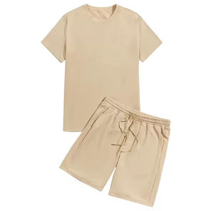 Conjunto Deportivo Unisex de Algodón de Color Sólido, Camiseta de Manga Corta con Pantalones Cortos con Cordón, Ropa Casual Transpirable de Verano, Corte Regular - Product Image 6