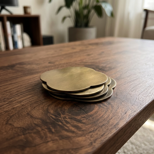 Royal Quatrefoil Brass <b>Coaster</b> Set Handcrafted Premium <b>Drink</b> <b>Coasters</b> Heat Resistant Table Protector Elegant Home Bar Gift - Product Image 3