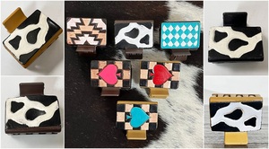 Low Price Handcrafted Genuine Cow Leather Hair Claw <b>Clip</b> Designer Pattern with Engraved <b>Tooled</b> Available Hair <b>Clip</b> for Women's - Product Image 3