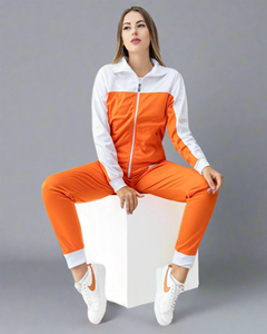 Chándal Deportivo Casual para Mujer, Color Naranja con Bloques de Color, Manga Larga, Cierre Frontal con Cremallera, Bolsillos Laterales, Temporada de Primavera - Product Image 5