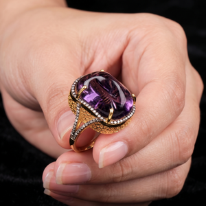 Bague de guérison en améthyste et diamant exquis en argent sterling 925 bijoux de créateur élégants pour femmes vente en gros - Product Image 1