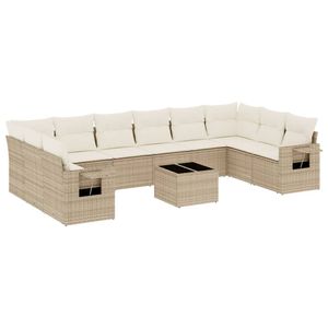 Ensemble de canapés de jardin en rotin PE beige avec verre trempé et acier thermolaqué, mobilier d'extérieur haut de gamme - Product Image 2