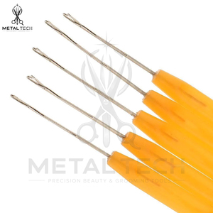 Yellow Handle Steel Hair Extension Loop <b>Threader</b> Latch Hook Micro Link Bead Pulling <b>Needle</b> Set Bulk Salon Hardware Kit - Product Image 5