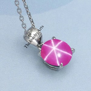 6 Ray <b>Ruby</b> Star Gemstone Pendant Pink Silver Plated Trendy <b>Necklace</b> for Women Gift for Her - Product Image 3
