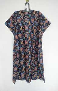 Elegante Vestido Kaftán de Algodón con Estampado Floral Vintage para Mujer, Largo hasta la Rodilla, Detalle de Encaje, Silueta en A, Corte Holgado, Lavable, 3/4 - Product Image 5