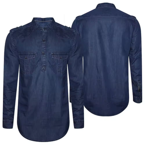Chemise en jean bleu marine foncé pour homme, manches longues, surpiqûres ton sur ton, coton, décontractée, étiquette personnalisée, chemises en jean pour homme - Product Image 3