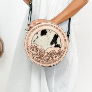 LW Vintage <b>Boho</b> Women's Cowgirl Leather Purse Handtooled Single Strap Sling <b>Bag</b> Chains Portable Animal Fur Winter Accessory - Product Image 1