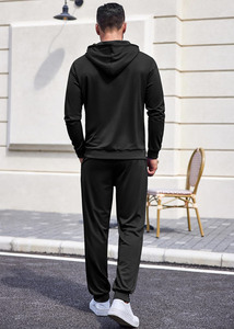 Survêtement d'été léger pour homme, respirant, en mélange de coton, avec capuche, coupe ajustée, pantalon de jogging décontracté pour la gym et la course à pied - Product Image 2