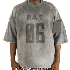 High Quality Men's Tshirt Drop Shoulder Regular Fit Short Sleeve Screen Print Acid Wash Printed Crew Neck 100% Cotton Knitted - Product Image 5