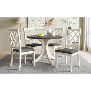 TOPMAX metà del secolo in legno massello 5 pezzi tavolo da pranzo marrone grigio sedie imbottite per piccoli spazi tavolo da cucina Set - Product Image 1