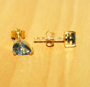 Boucles d'oreilles clous en or jaune massif 9K avec pierre précieuse aigue-marine taille poire, bijoux fins solitaires pour femme, cadeau de fiançailles, vente en gros - Product Image 3