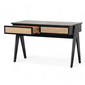 Mesa Consola de Estilo Minimalista con Dos Cajones, Madera de Teca Sólida, Acabado Negro Ratán, Ideal para Decoración del Hogar - Product Image 2