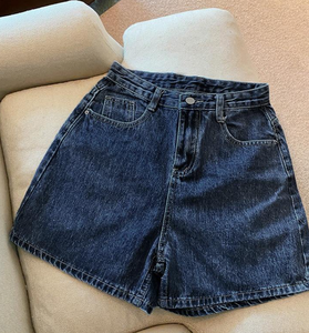 High Waist Denim Shorts Straight Leg Vintage Washed Cotton Casual Summer Shorts with Belt Solid Color - Product Image 5