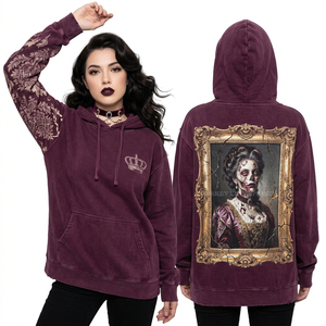 Sweat-shirt à capuche court bleu premium pour femme, motif couronne de fleurs zombie, imprimé manches roses vieillies, streetwear - Product Image 6