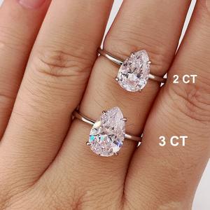 Bague solitaire en diamant de culture en forme de poire pour femme, en platine, pour fiançailles, mariage, ou comme cadeau pour petite amie - Product Image 6